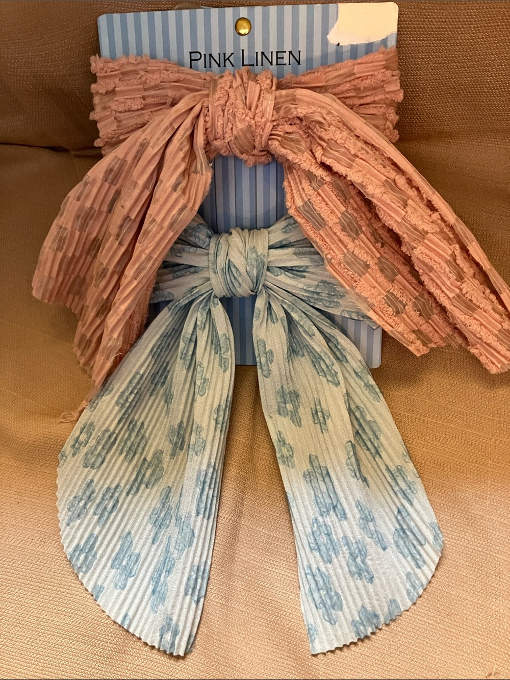 Pink Linen Girls' Bow Hair Clip Set - Pink & Light Blue